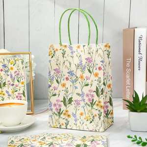 Sacs en papier de haute qualité à motif floral avec poignées, pour cadeaux, friandises, bonbons, pour les anniversaires d'enfants, les fêtes de printemps - Product Image 2