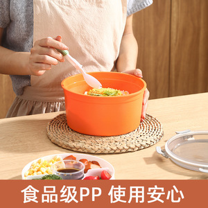 Lonchera de Plástico Redonda y Cuadrada con Compartimentos para Almacenar Ensaladas y Picnics, en Colores Azul, Verde y Naranja - Product Image 3