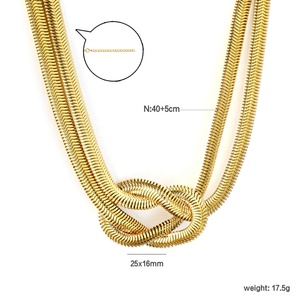 Collier ras du cou superposable en acier inoxydable plaqué or 18 carats, anti-ternissement, avec chaîne torsadée double couche et nœud serpent - Product Image 2