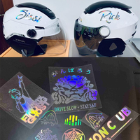 Autocollant personnalisé imperméable pour casque de vélo, moto, voiture, fenêtre, publicité, vinyle PVC, découpe laser, logo, autocollant holographique arc-en-ciel