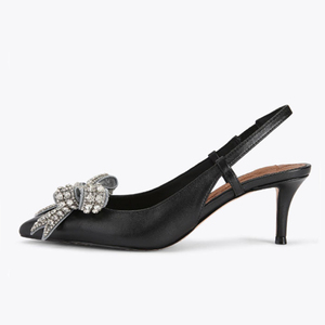 Escarpins en velours pour femme à talons mi-hauts, style stiletto, bout pointu, avec nœud et strass sur le devant, à bride arrière, pour l'été - Product Image 5