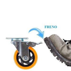 Roulettes pivotantes et fixes orange de 100 mm pour chariots et meubles, capacité de charge de 400 kg - Product Image 2