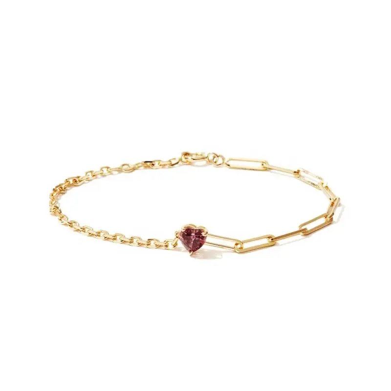 LOZRUNVE 18K Gold Bohemian Asymmetric Paperclip Heart Bracelet with CZ Stone Silver 925