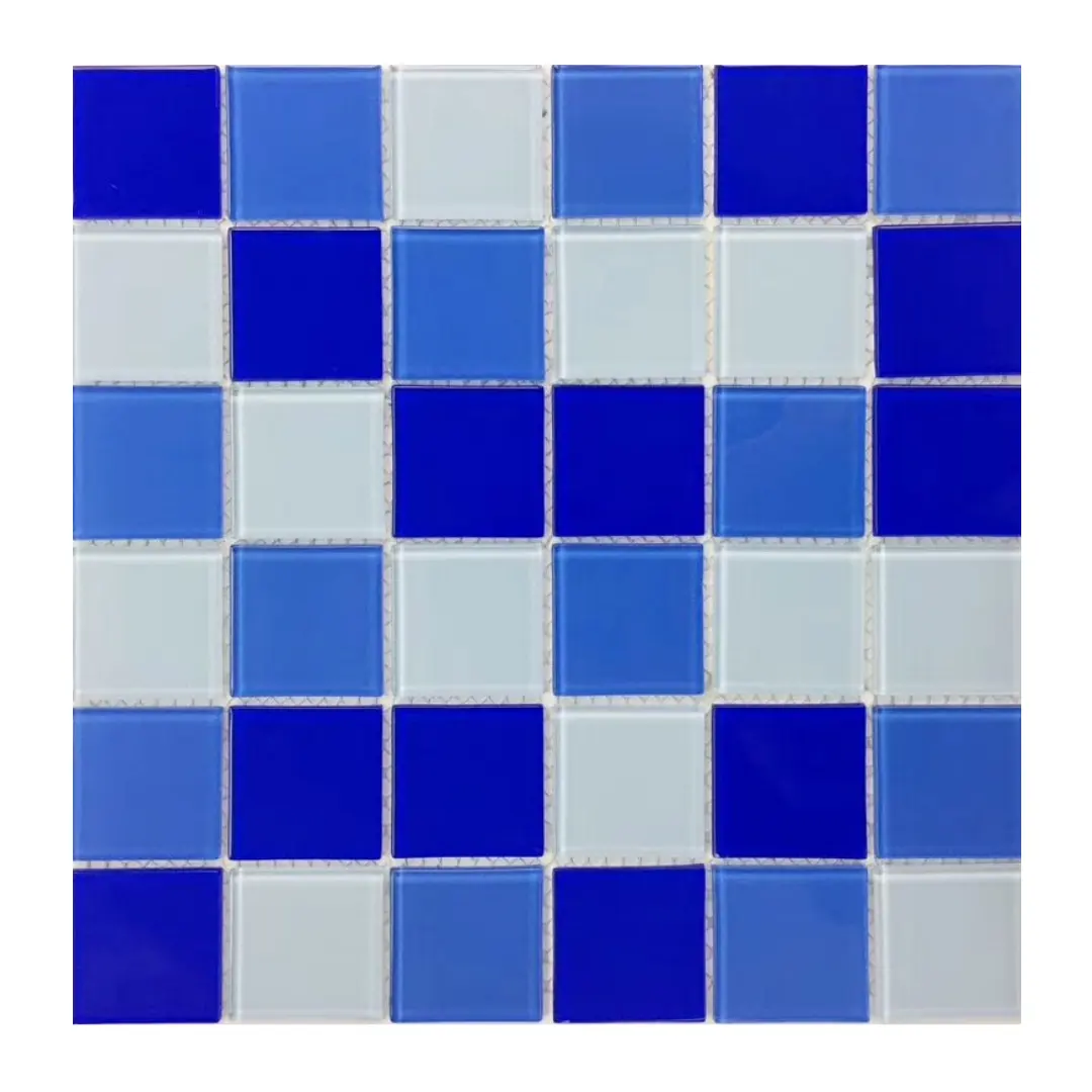 300*300High Quality Modern Design Hot-Melting Glass Mosaic Square Ceramic Stone Tiles for Bathroom Swimming Pool Floor Blue