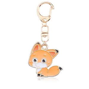 customized logo cute colorful animal shaped hard enamel handbag fox keychain