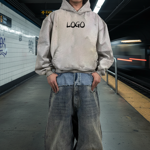 Sudadera con Capucha Personalizada OEM, Bordada, con Impresión a Doble Cara, Transpirable, con Efecto Desgastado por el Sol, Estilo Urbano, Vintage, Lavado Ácido - Product Image 1