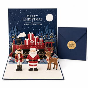 Carte de vœux de Noël pop-up en papier, boîte 3D en papier, Père Noël, Casse-Noisette, Renne, avec enveloppe pour cadeau de saison - Product Image 1