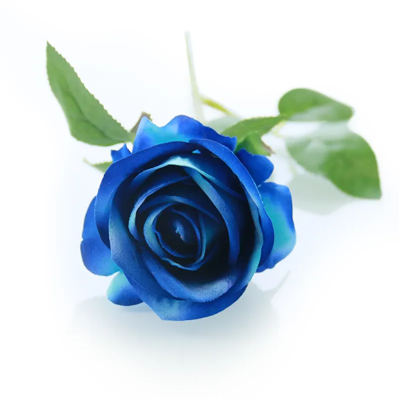 Luxury Home Wedding Decoration Real Touch Velvet Life Like Plastic Silk Artificial Blue Roses Flowers