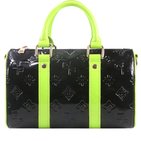Sac à main baril pour femme en cuir PU verni colorblock, sac Boston à poignée supérieure gaufrée GF avec bandoulière amovible, disponible en plusieurs couleurs