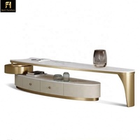 Meuble TV moderne de luxe en acier inoxydable Table basse de salon Table d'appoint en marbre Table d'appoint dorée ellipse pour meuble TV à domicile