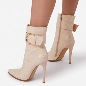 Winter Elegant High Heel Shoes Fashion Buckle Strap Ankle <b>Boots</b> Black Side Zip for Women Big Size 43 - Product Image 5