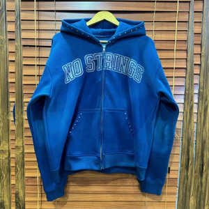 No Strings Oversized <b>Zip</b> Hoodie Men's Winter Lined Fleece Windproof Rhinestone Detail Front Pocket Design - Product Image 1
