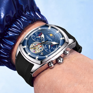 Nouvelle montre à quartz modèle 52*41mm, miroir convexe, étanche 3BAR, montre-bracelet carrée de luxe, bracelet en silicone noir souple, montre lumineuse - Product Image 6