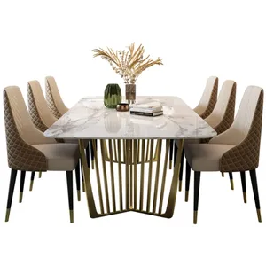 Ensemble table et chaises de restaurant en fer forgé avec comptoir en marbre moderne