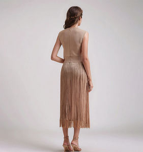 D&M Conception <span class=keywords><strong>de</strong></span> marque personnalisée Dessins Robe maxi haut <span class=keywords><strong>de</strong></span> gamme à col rond pour femmes Robe à franges bandage pour tenues <span class=keywords><strong>de</strong></span> club - Product Image 2