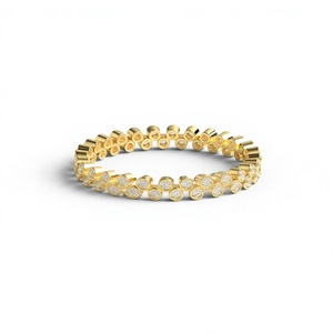 18K Gold Plated Luxury Double Row Bezel Round Cut Diamond <b>Ring</b> For Women Full Eternity Band Staggered Wedding Band Fine Jewelry - Product Image 1