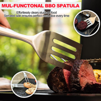 3 parça açık barbekü izgara gereçler Spatula çatal Tong ağır izgara aksesuarları ahşap saplı paslanmaz çelik barbekü araç seti