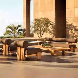 Ensemble de canapés d'extérieur en alliage d'aluminium en forme de L, mobilier de jardin en teck, design moderne, résistant à l'eau, pour villa et cour. - Product Image 4