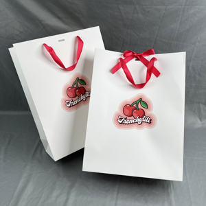 Premium White Paper Tote Bags with <b>Red</b> <b>Ribbon</b> Handles - Custom Branded Printed Packaging for Retail & Gifting - Product Image 4