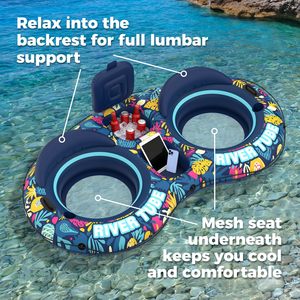 2 Person <b>Inflatable</b> River Tube 5 in 1 Heavy Duty Raft with Backrests Cooler Cup Holders Floating Lounge Lake <b>Pool</b> Relaxation - Product Image 6
