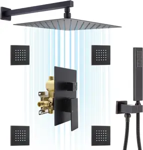 Oil-Rubbed Bronze Shower System 12 Inch Rainfall Shower System with Ceiling Mount Shower Head 3 Functions Anti-Scald Pressure