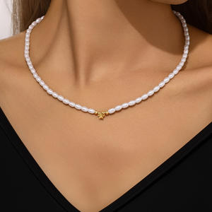 Collana all'ingrosso di moda europea e americana in argento sterling 925 a cinque punte con stella amore luna collana di perle miglio - Product Image 1