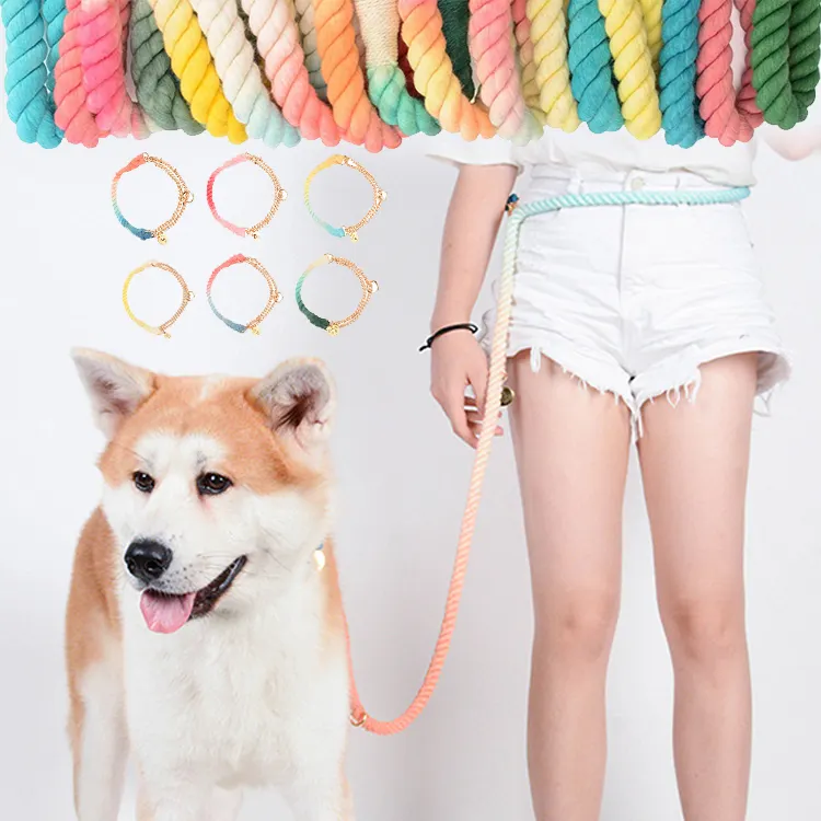 Multicolor Traction Braided Rope Rope Leash Collar 6.9FT Soft Handle Heavy Duty Training Dog Cotton Ombre Lead Leash