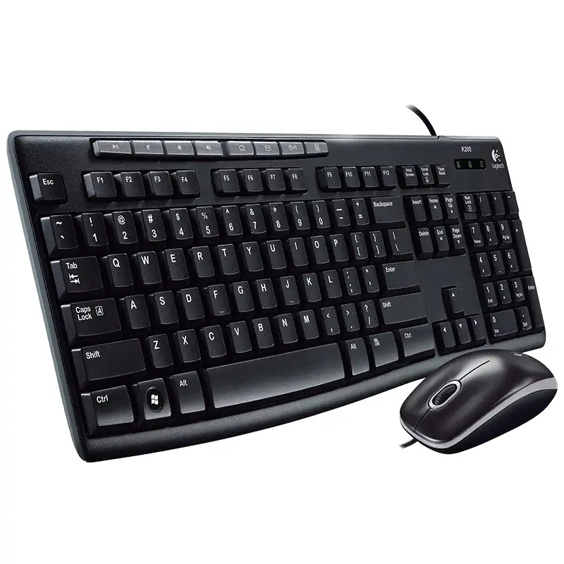 Logitech MK200 वायर्ड माउस और कीबोर्ड सेट यूएसबी कंप्यूटर मल्टीमीडिया कीबोर्ड और माउस सेट काले