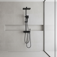Ensemble colonne de douche thermostatique carrée TM-1005 en laiton noir avec pommeau de douche pluie et cartouche céramique