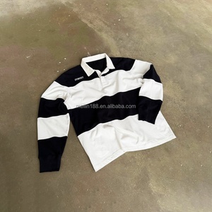 เสื้อเชิ้ตสตรีทแวร์คุณภาพสูงลายทางติดกระดุม แขนยาว ผ้าฝ้าย 100% เสื้อโปโลรักบี้แขนยาวทรงโอเวอร์ไซส์ - Product Image 1