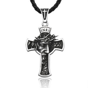 SS8-068P Collar con Colgante de Cruz Simple de Acero Inoxidable para Hombre, Estilo Cristiano, Soldado de Acero, <span class=keywords><strong>Cristo</strong></span> Jesús - Product Image 1