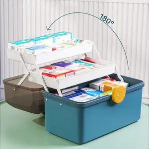 Caja médica grande de 3 capas para el hogar, caja de almacenamiento de plástico multiusos portátil para medicina, juguetes cosméticos, cubo organizador para manualidades