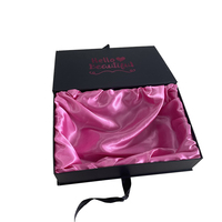Boîte d'emballage de perruque en tissu de soie, 50 pièces, protection des extensions de cheveux, ruban noir mat, rose, emballage de haute qualité
