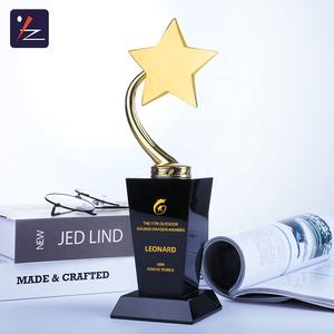 सबसे लोकप्रिय क्रिस्टल धातु स्टार पुरस्कार ट्रॉफी के साथ काले क्रिस्टल आधार - Product Image 2