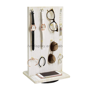 Présentoir à bijoux en bois découpé au laser rotatif double face Vino, 32 crochets, rangement pour boucles d'oreilles, taille et forme personnalisables - Product Image 2