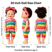 Poupée Bébé Reborn en Silicone de 20 Pouces avec Vêtements Rayés Colorés, Corps Réaliste en Vinyle, Cadeau pour Enfants pour Jeu d'Imitation