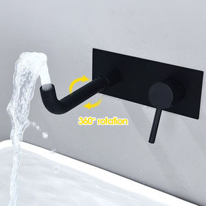 Rubinetto per <span class=keywords><strong>lavabo</strong></span> <span class=keywords><strong>a</strong></span> parete in acciaio inox spazzolato con placca rettangolare, miscelatore <span class=keywords><strong>monocomando</strong></span> - Product Image 4