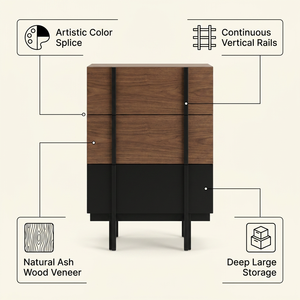 Armoire en bois massif de style mid-century moderne, design color-block, 3 <span class=keywords><strong>tiroirs</strong></span>, coffre de rangement durable pour salon et chambre à coucher - Product Image 2