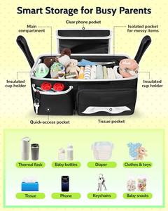 Bolsa organizadora de cochecito de mayor capacidad, organizador de cochecito ajustable con 2 portavasos aislados, bolsa de cochecito de fácil limpieza - Product Image 3