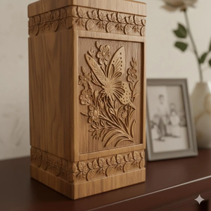 Compre una urna conmemorativa de madera tallada a mano de lujo con arte floral, urna para cenizas humanas en venta por exportadores. - Product Image 2