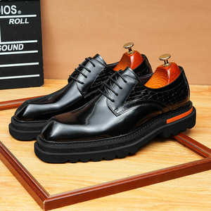 Chaussures habillées professionnelles pour hommes en cuir véritable à bout carré, à lacets, polyvalentes, pour le bureau, imperméables - Product Image 4