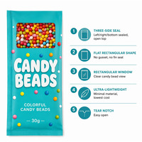 Bolsas de Mylar con Cierre de Tres Lados para Caramelos Pequeños, Bolsas Planas con Ventana, Ligeras, para Envasar Dulces, Chispas y Golosinas