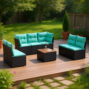 Set Divano da Esterno in Polyrattan Nero con Cuscini, 8 Posti, Stile Contemporaneo, Design Moderno - Product Image 2