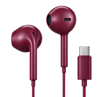 Grosir Earbud Semi In-ear Berkabel Tipe-C Warna Burgundy Trendi, Audio Stereo Jernih Untuk Perangkat Seluler