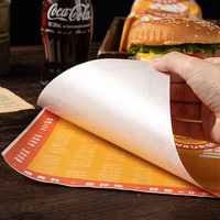 Papier d'emballage pour hamburgers écologique et résistant à la graisse, personnalisable avec logo, idéal pour les boulangeries, restaurants et emballages à emporter pour la restauration rapide.