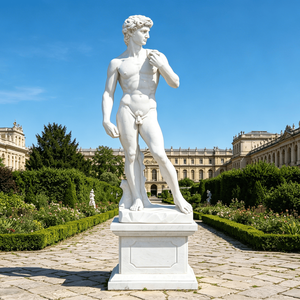 Sculpture de David en marbre blanc grandeur nature, sculpture classique en marbre sculptée à la main pour la décoration de place publique en extérieur - Product Image 1