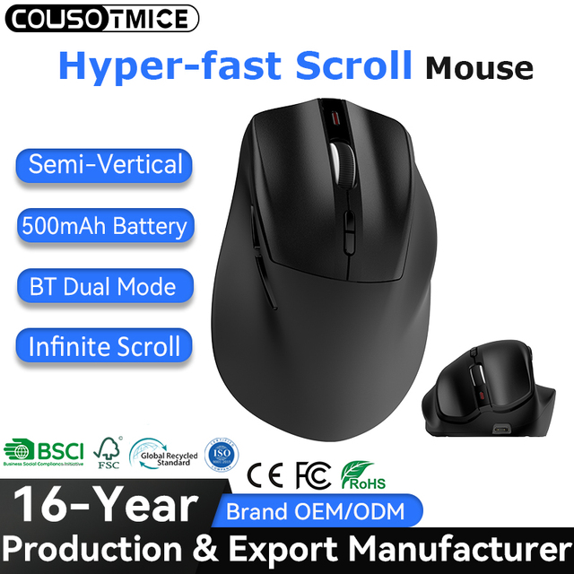 2026 Newest Detachable Lithium Battery Wireless Mouse Ergonomic Mice Hyper-fast Scrolling Quiet Click Bluetooth Vertical Mouse