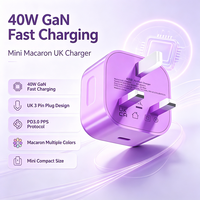 Charger GaN Warna-warni Laris Manis 40W PD Tipe C Pengisian Cepat Charger Dinding Colokan UK Port Tunggal PPS Adaptor Daya Gallium Nitrida