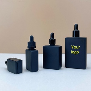 Unique Design <b>Empty</b> 15ml 30ml 1oz 50ml 100ml Square Matt Black Glass Essential Oil Dropper Bottle With Serum Pipette - Product Image 3
