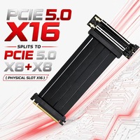 Câble Riser PCIe 5.0 X16, Splitter X8 X8 Gen5 1 vers 2, Double Connecteur, Câble d'Extension GPU 12V 36W, Blindage EMI en Cuivre TPE pour Serveur